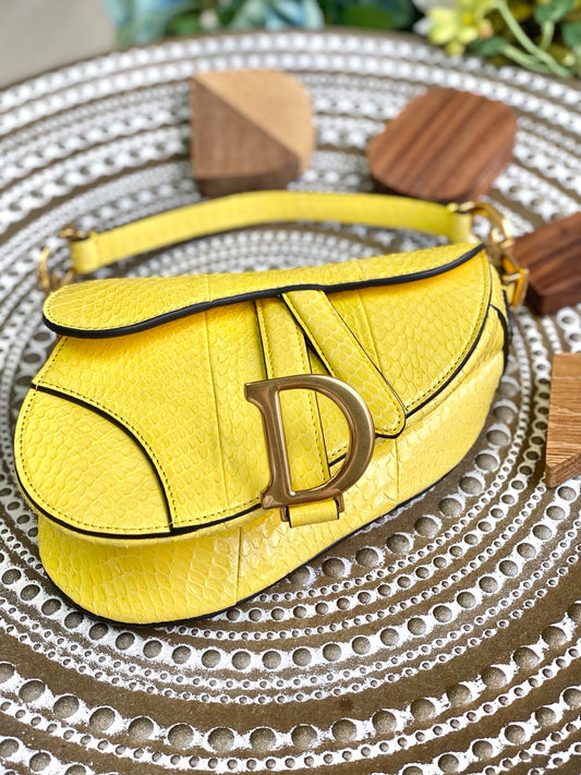 Dior Saddle 馬鞍包-蛇皮-小號黃色-19.5cm