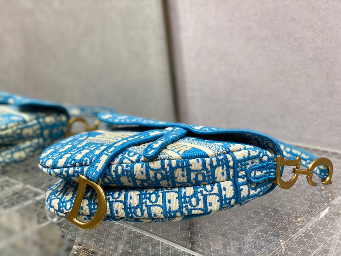Dior Saddle 馬鞍包-刺繡-小號藍色-25cm