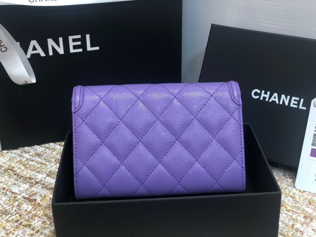 Chanel 復古CC荔枝牛皮-翻蓋中夾-復古五金