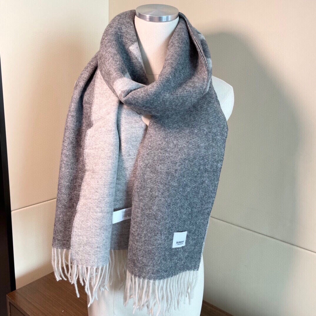 巴B家-頂級羊絨刺繡圍巾42*180cm 灰色