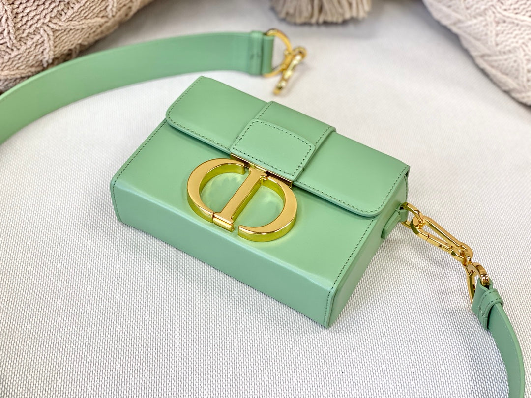 Dior 蒙田 Mini Box-平紋牛皮-金扣-17.5cm-薄荷綠