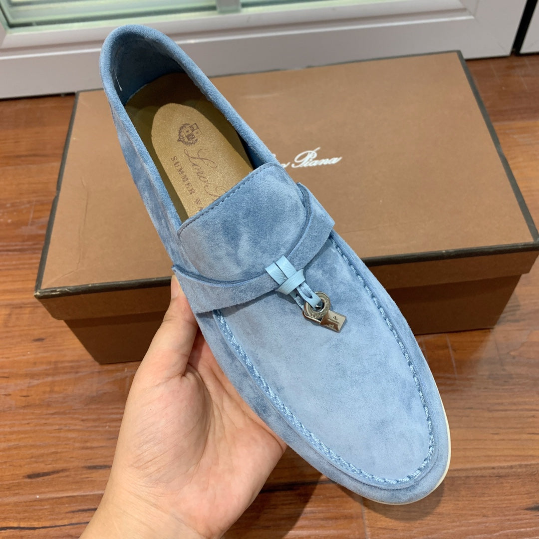 Loro p1ana-羊絨復古平底鞋 藍色