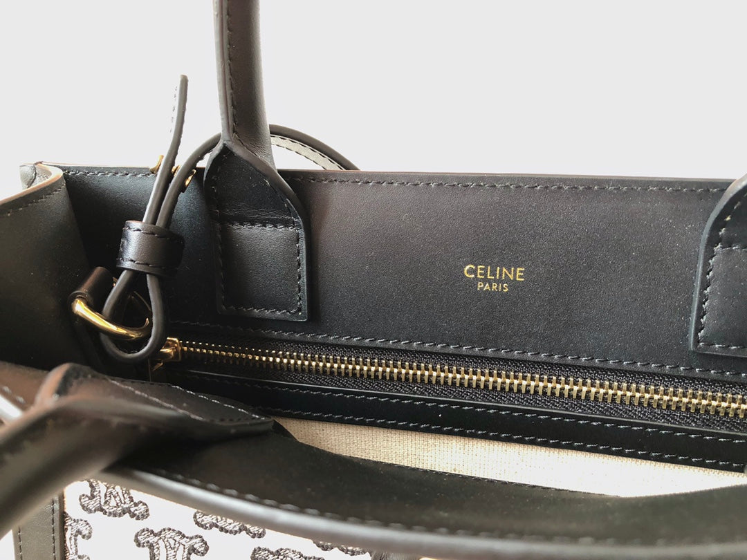 Celine CABAS 小號TRIOMPHE刺繡織物豎款手袋