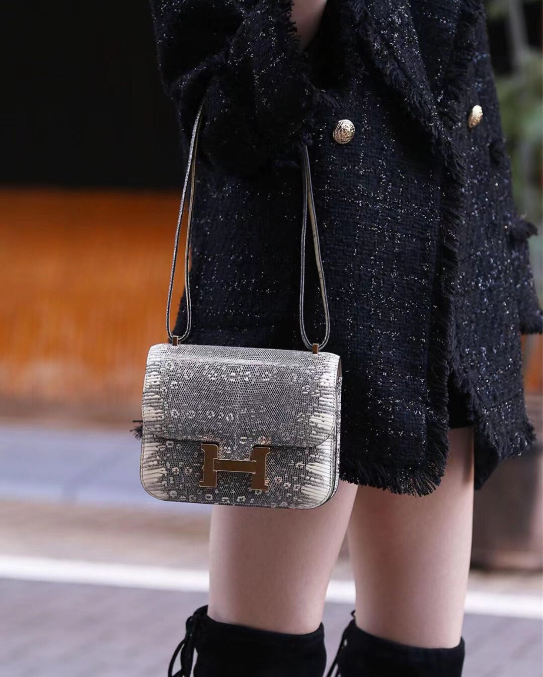 Hermes-Constanse mini 19-ombre Lizard 金扣