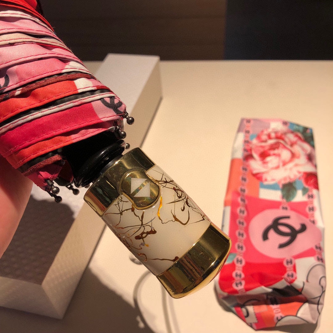 小香家-茶花三折自動雨傘-粉色