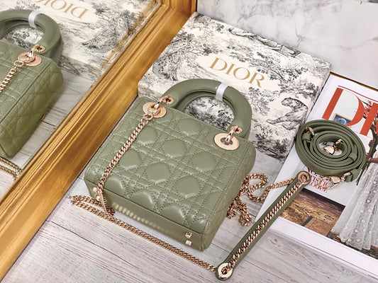 Dior-Mini Lady Dior手袋-三格黛妃-17cm-抹茶綠金扣