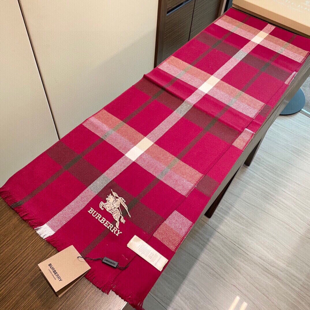 巴B家-條紋戰馬圍巾 32*180cm 羊絨 紅色