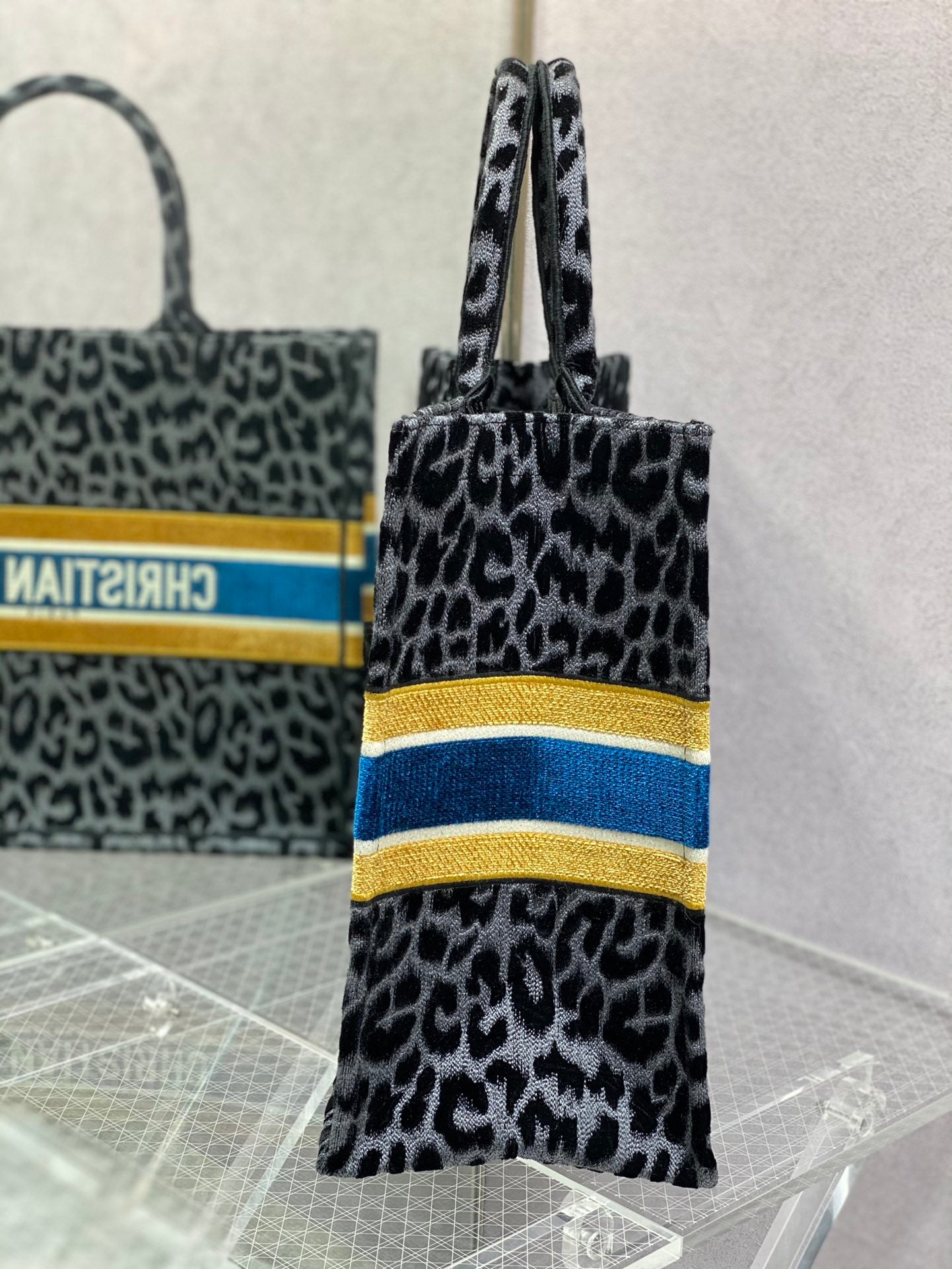 Dior Book Tote-大號41.5cm-絲絨豹紋-黃