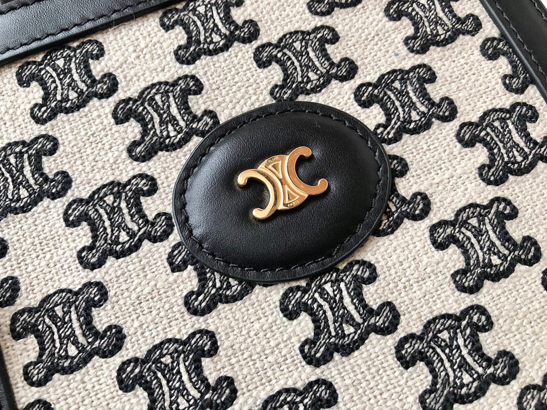 Celine CABAS 迷你TRIOMPHE刺繡織物豎款手袋
