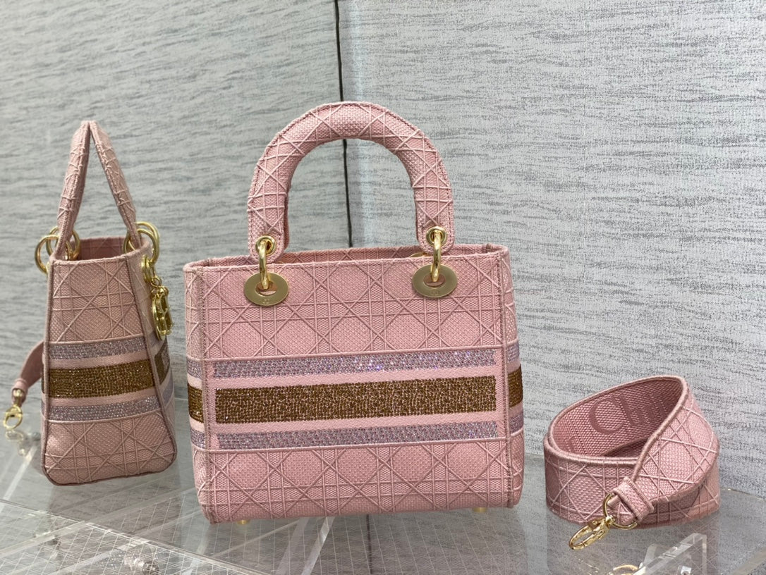 迪D家 Lady D-Lite黛妃包-刺繡粉金色-24cm