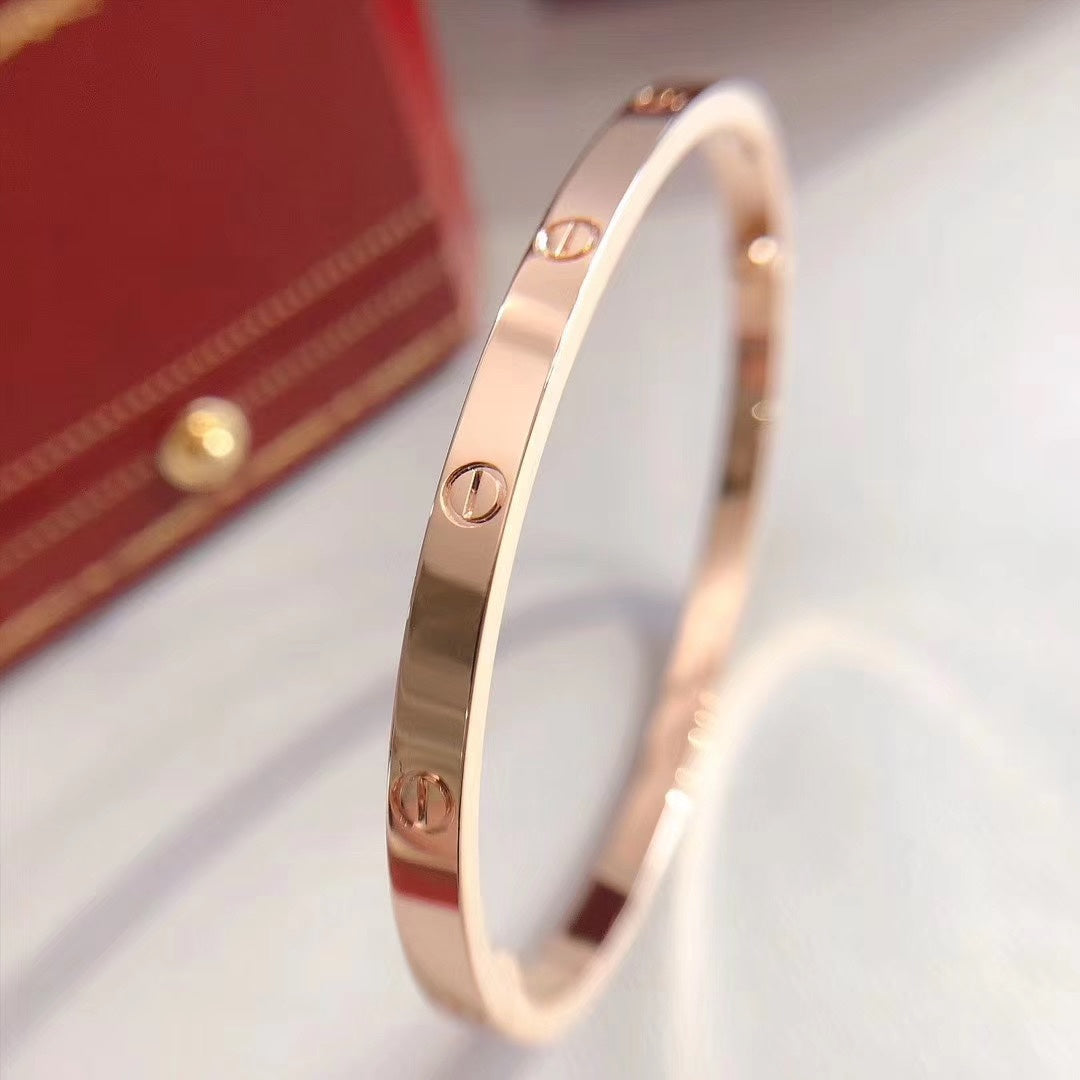 Cartier Love細版手鐲-玫瑰金/白金-無鑽