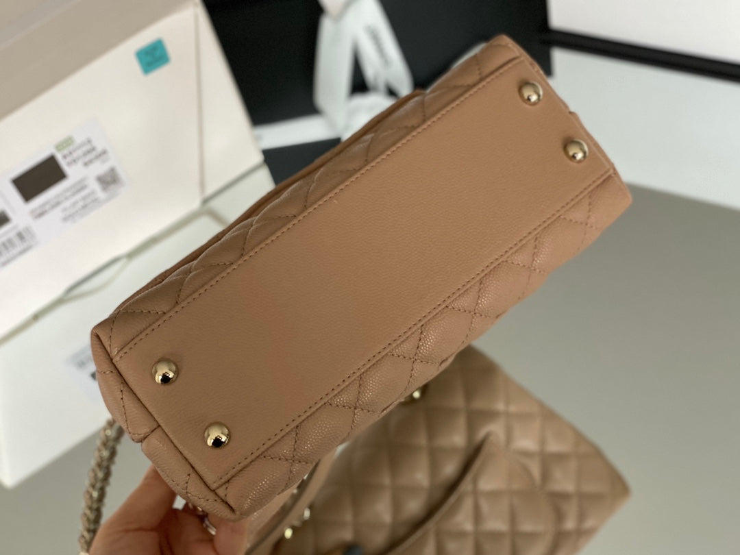 Chanel coco handle CF 小號-杏色牛皮-香檳金扣