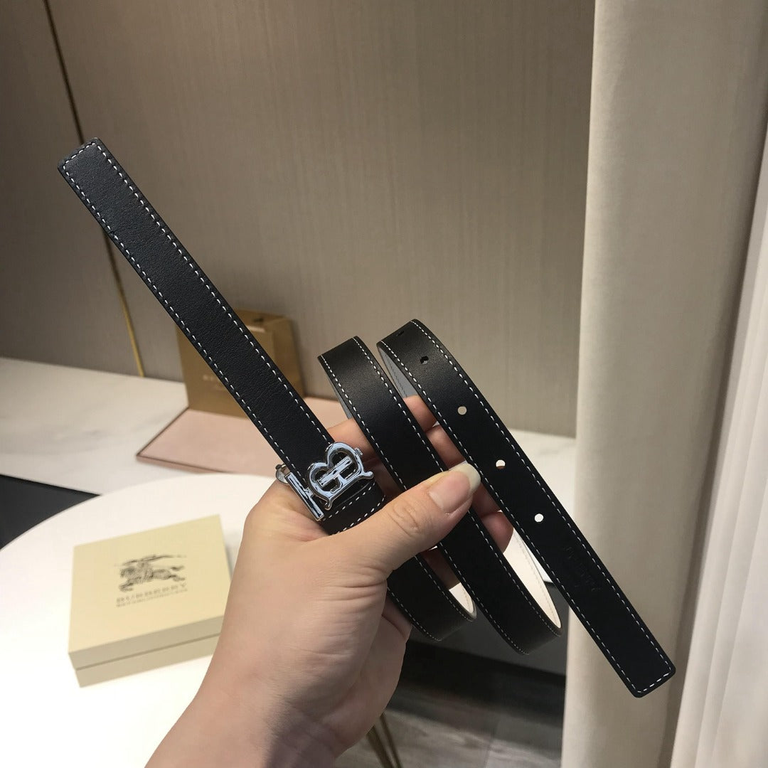 巴B家-黑色銀扣皮帶-2.0cm