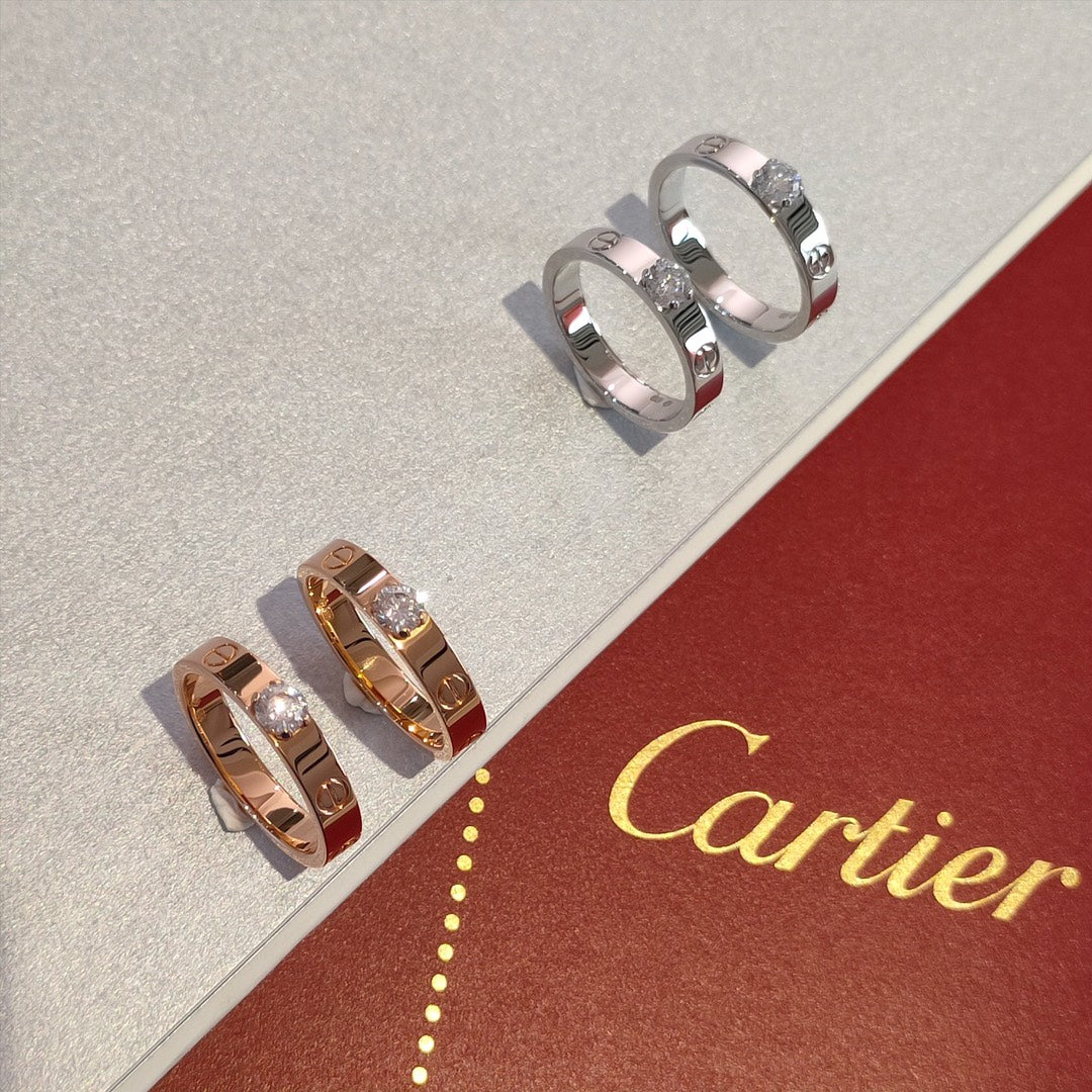 Cartier Love 單鑽(凸鑽)戒指-玫瑰金/白金