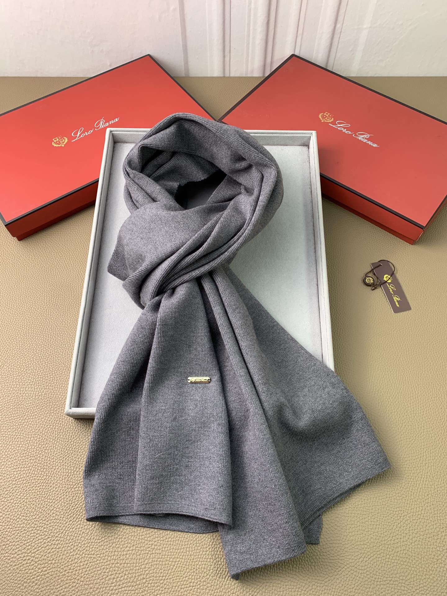 L-Piana-素色羊絨圍巾 65*190cm 100%羊絨 灰色