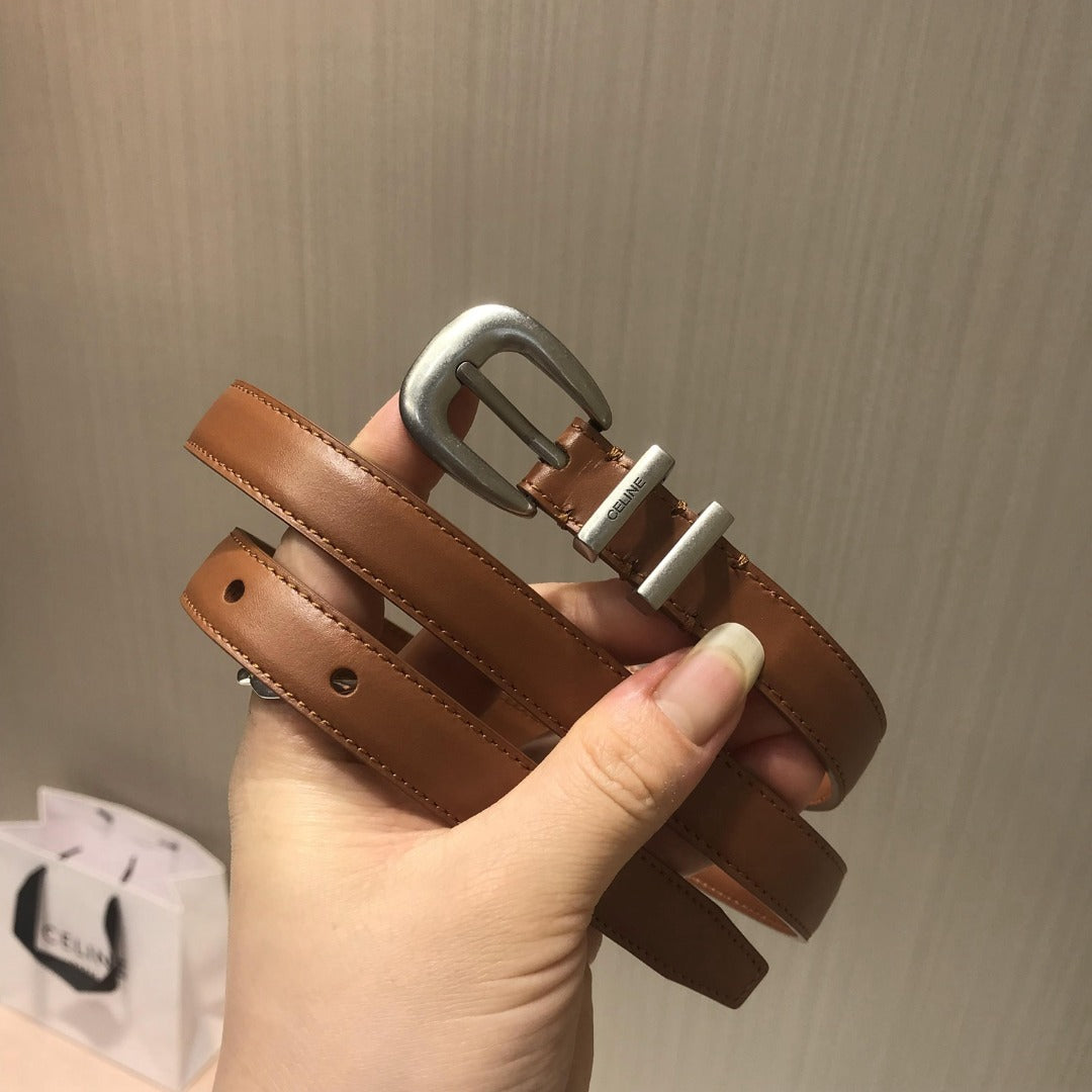 賽C家-咖色銀扣皮帶-1.8cm