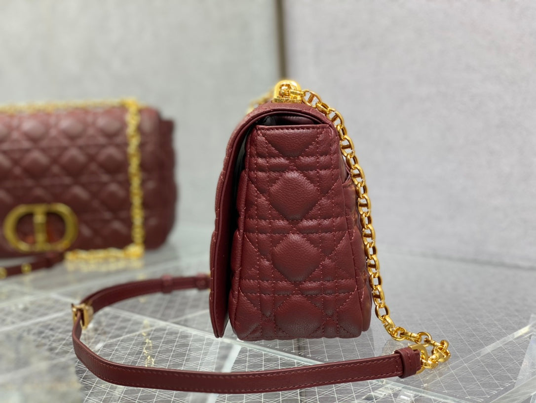 Dior-Caro 菱格紋 小牛皮 大號 酒紅色