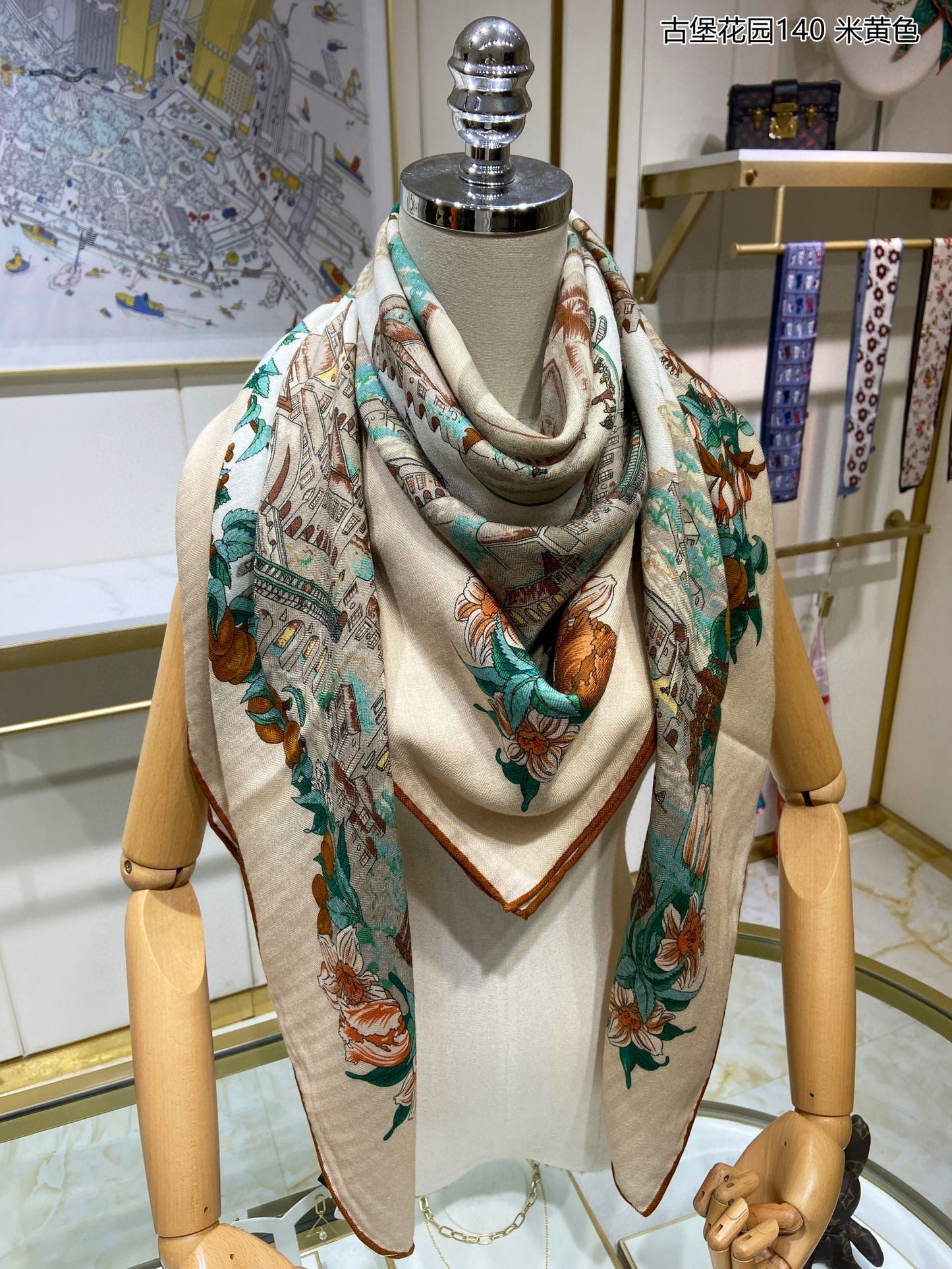 小愛款-古堡花園方形圍巾 140cm140cm 70%羊絨+30%真絲