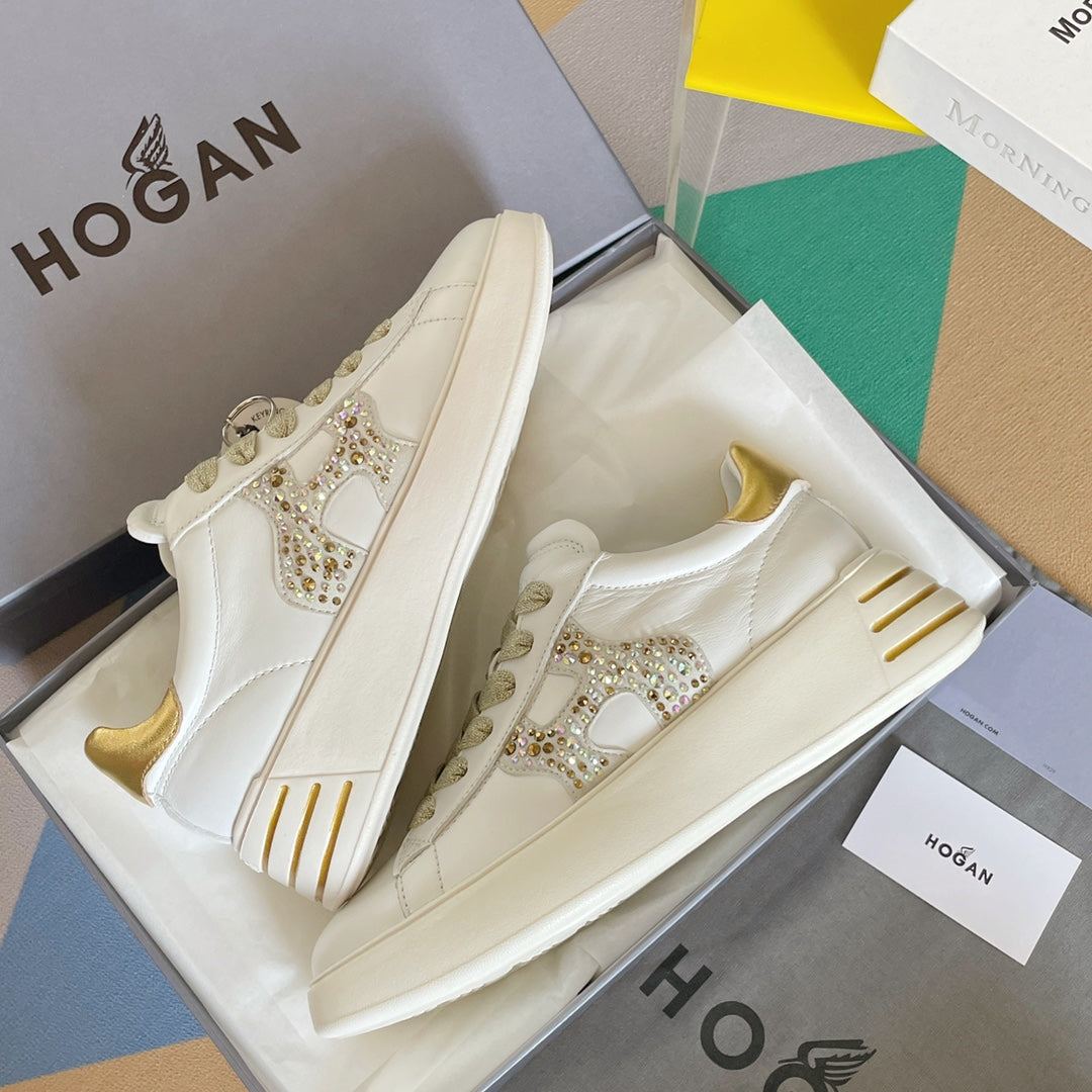 Hogan-2022早春新款 厚底休閒鞋 白色金尾