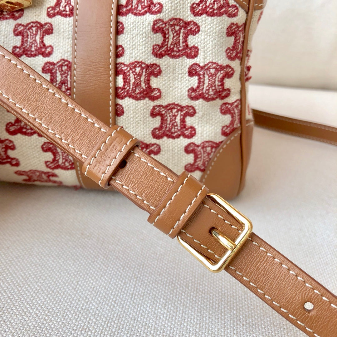 賽C家-TRIOMPHE刺繡織物小號波士頓手袋 刺繡紅色
