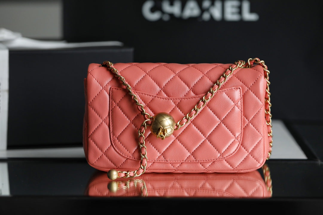 Chanel 金球CF口蓋包-珊瑚粉