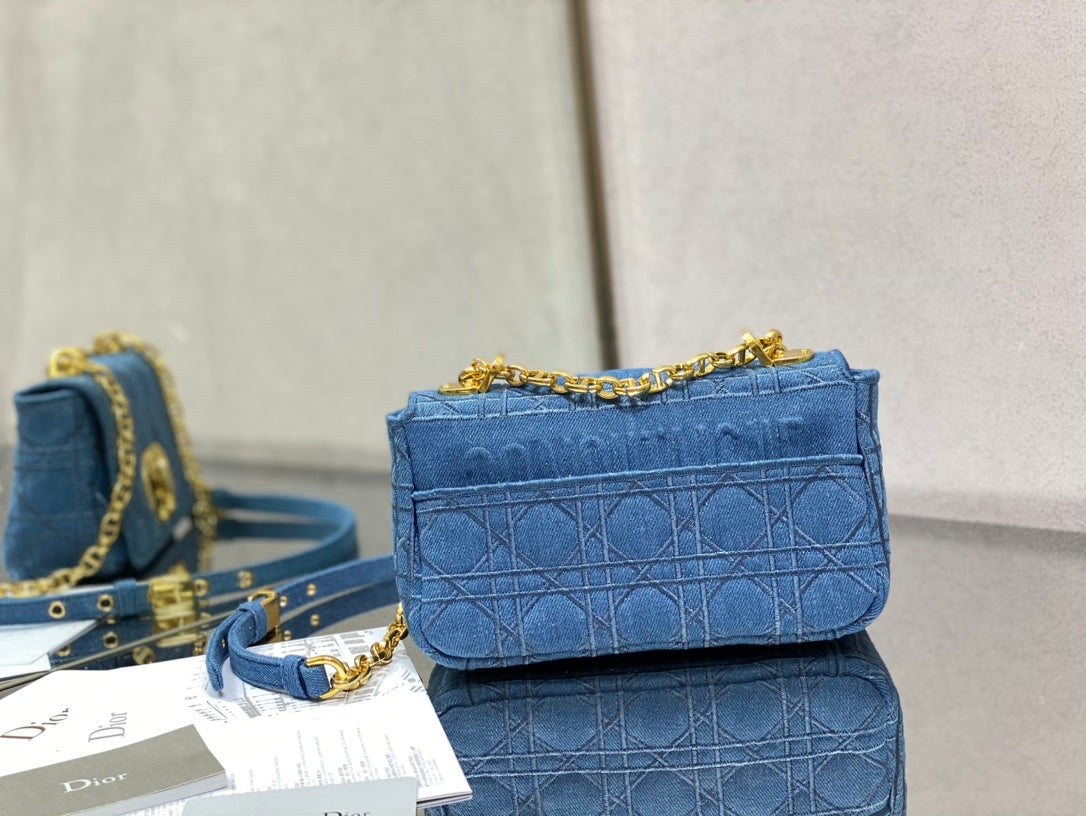 Dior Caro 小號20cm-牛仔藍