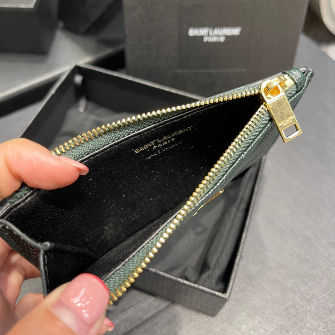 YSL 新品卡包_綠色金扣
