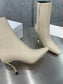 迪D家-牛皮高跟短靴 杏色