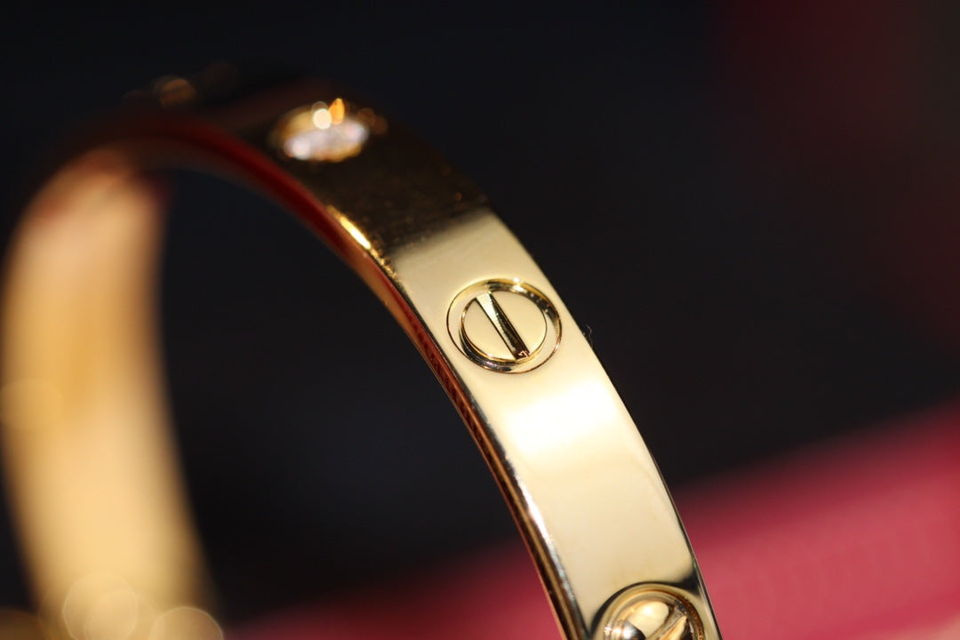 Cartier Love寬版手鐲-玫瑰金/黃金-4鑽