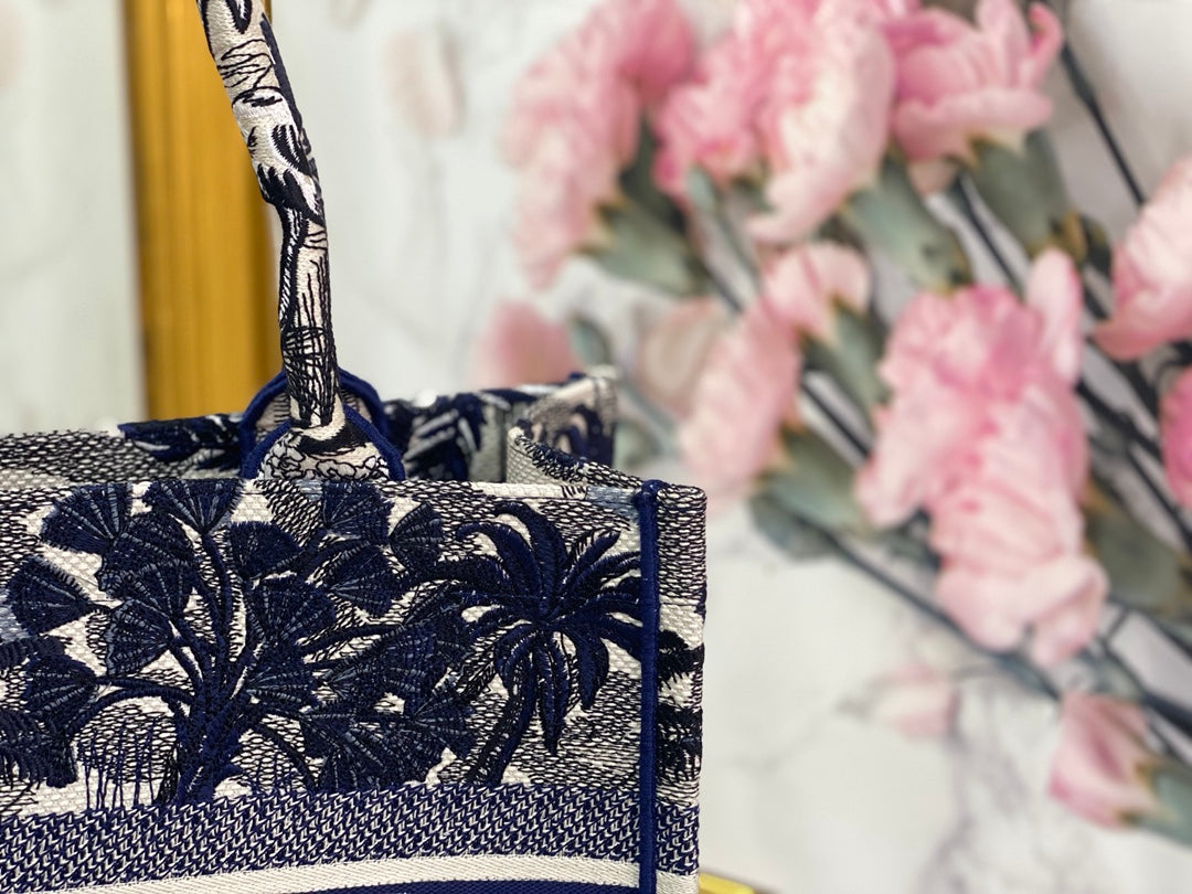 Dior Book Tote-小號36.5cm-深藍椰樹