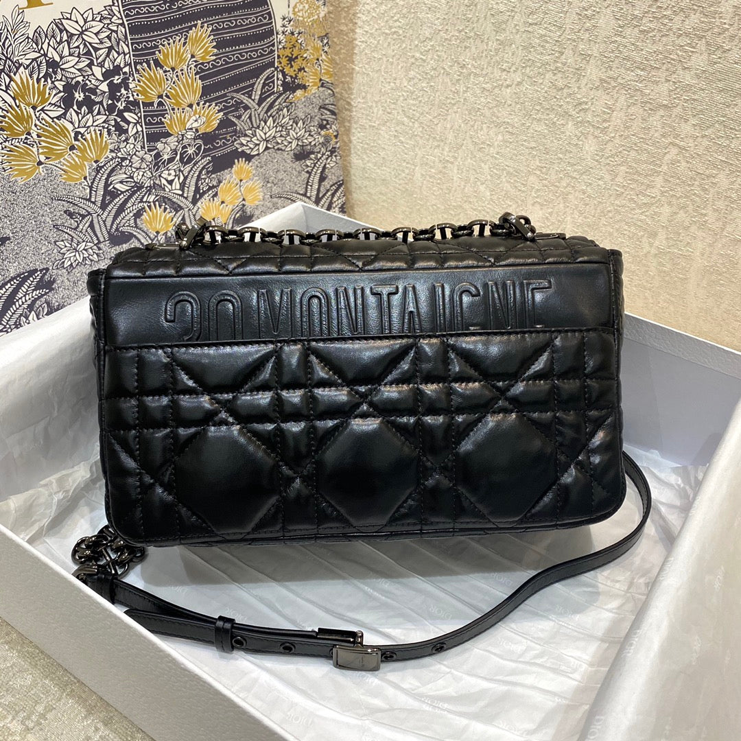 Dior-Caro 菱格紋 胖胖包 中號 黑色