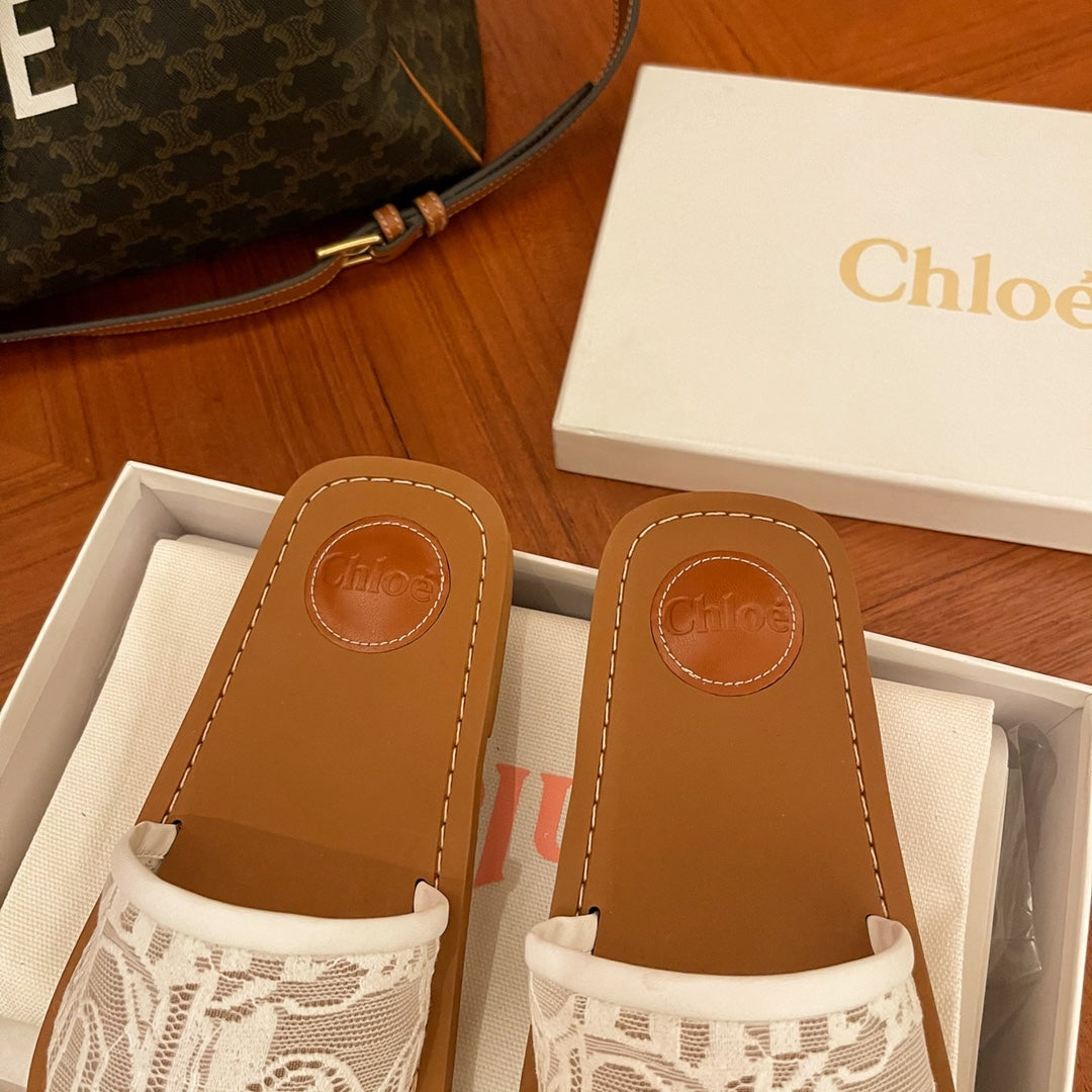 Chloe鞋-Chloe 刺繡 拖鞋（白）