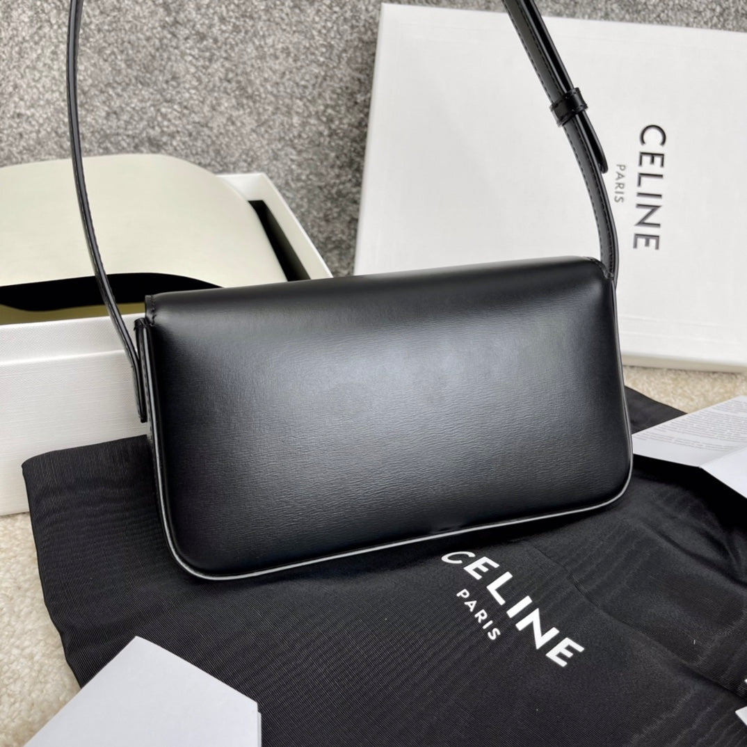 Celine Triomphe 牛皮革腋下包-黑色