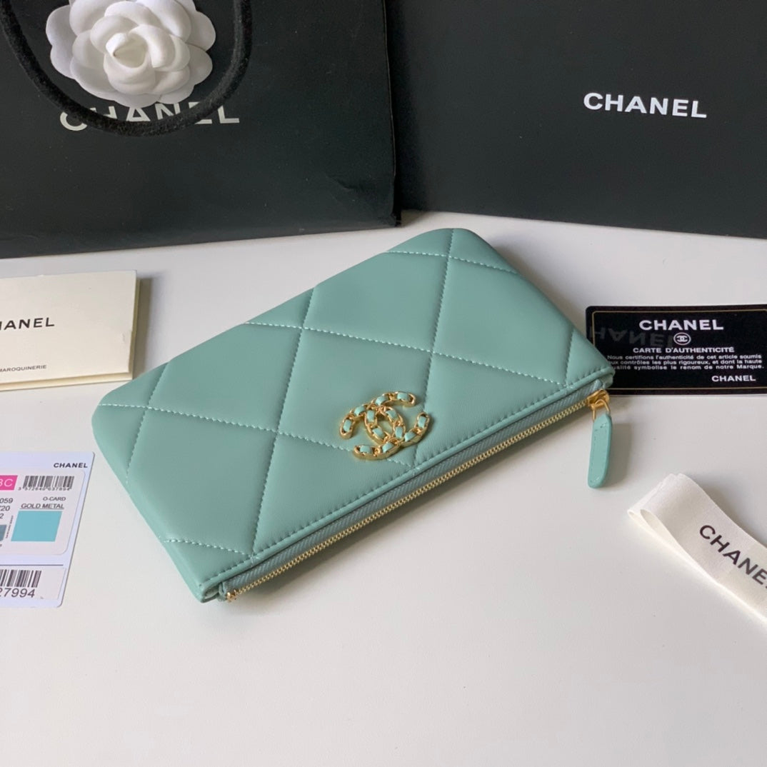 CHANEL 19系列小羊皮大格子零錢包