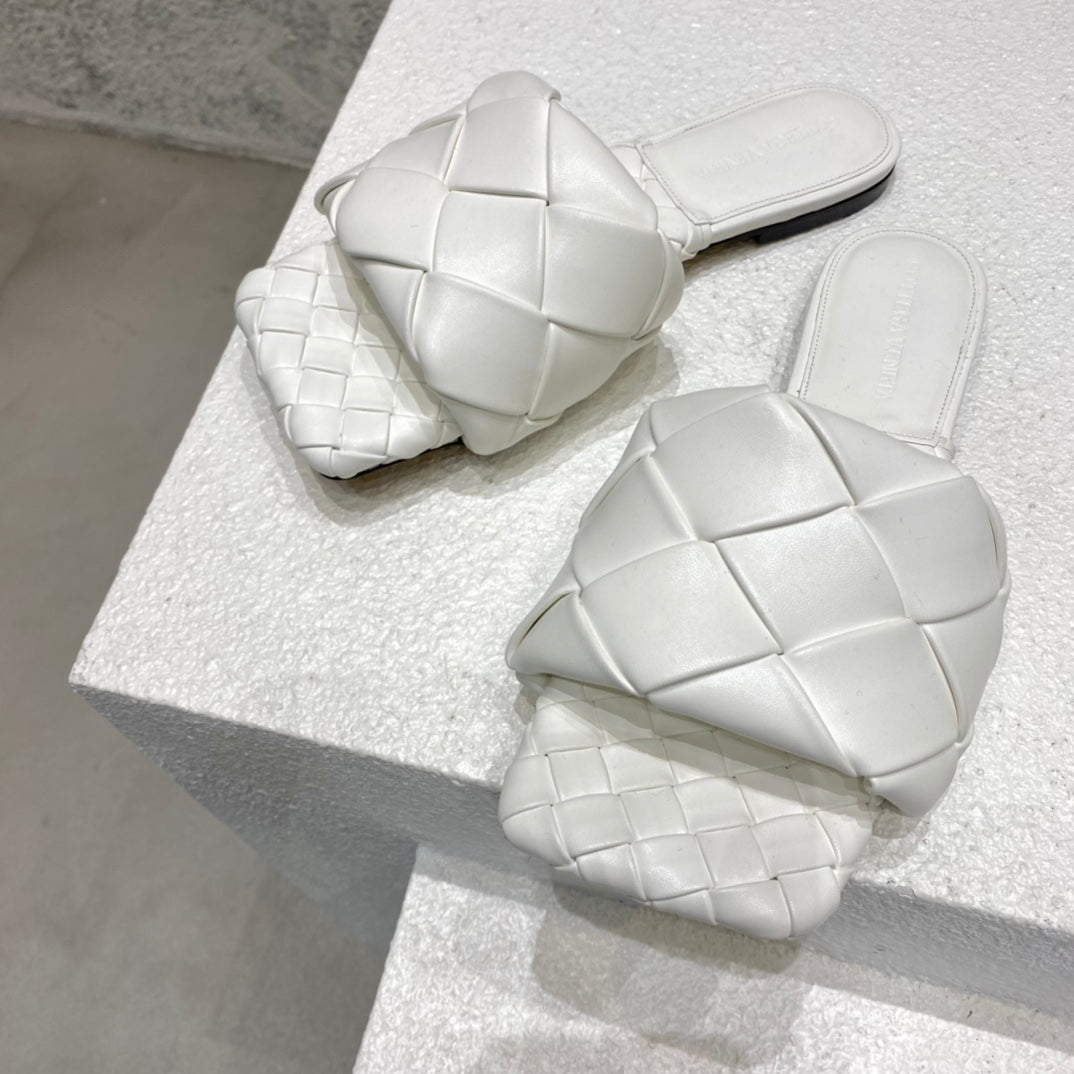 B編織-2021春夏新款 平底大編織拖鞋 白色