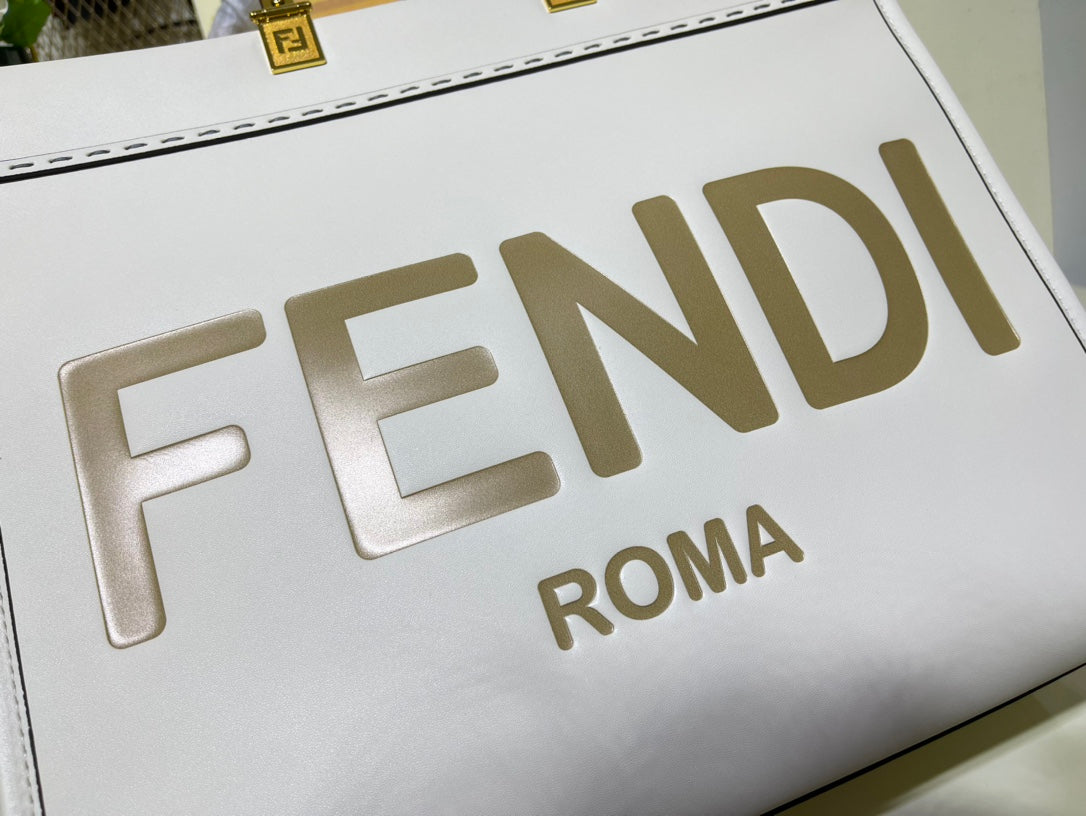 芬F家-Fendi Sunshine-中號白色牛皮手提袋
