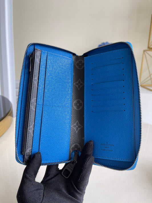 LV M80789 藍色水波紋 新款男士拉鍊長夾