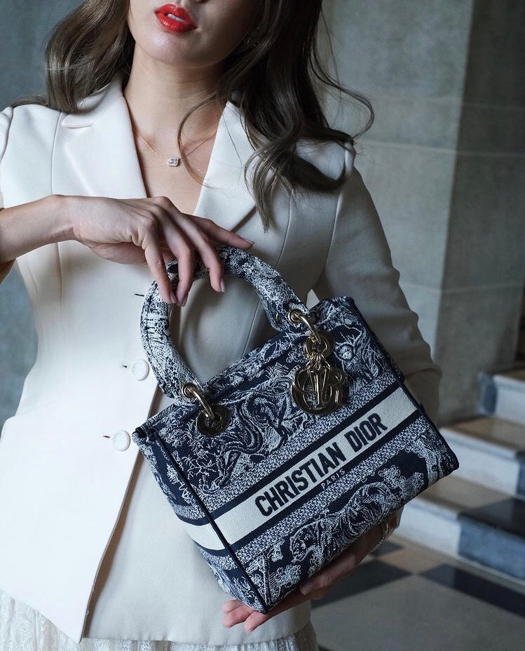 Dior Lady D-Lite黛妃包-刺繡印花深藍