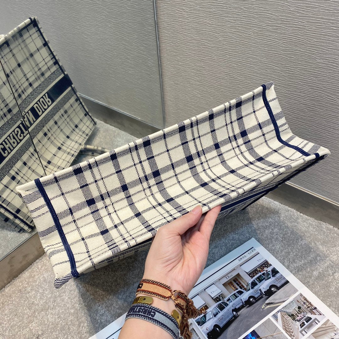 Dior Book Tote-大號41.5cm-黑白格紋