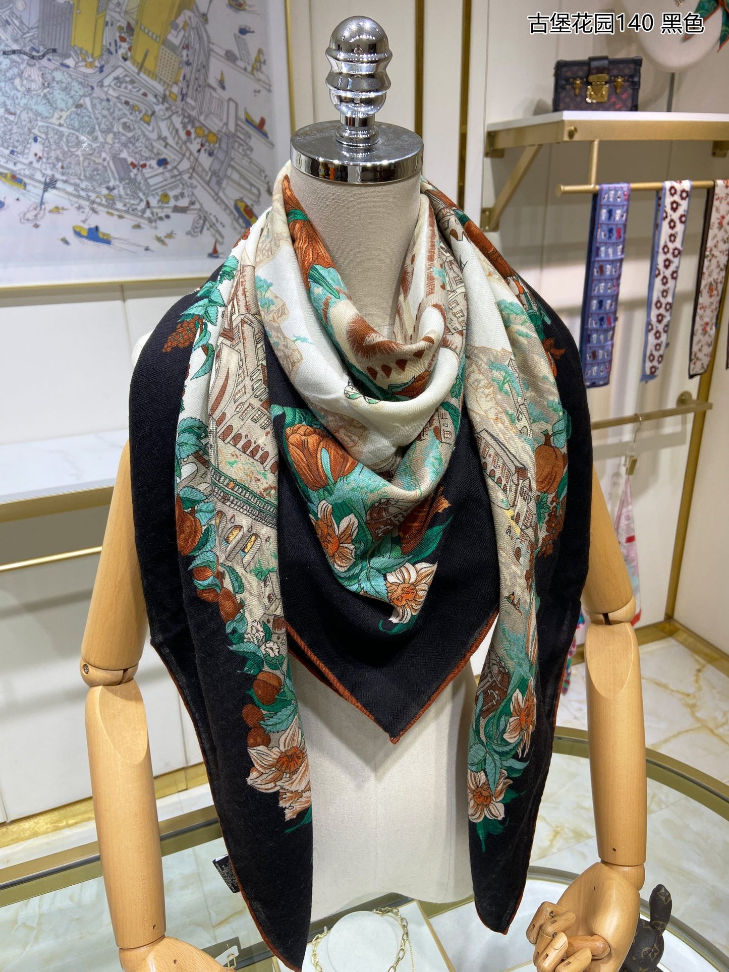 小愛款-古堡花園方形圍巾 140cm140cm 70%羊絨+30%真絲