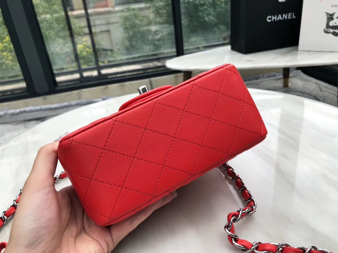 小香家-2019春夏 CF包方胖子 羊皮 紅色銀扣 17cm