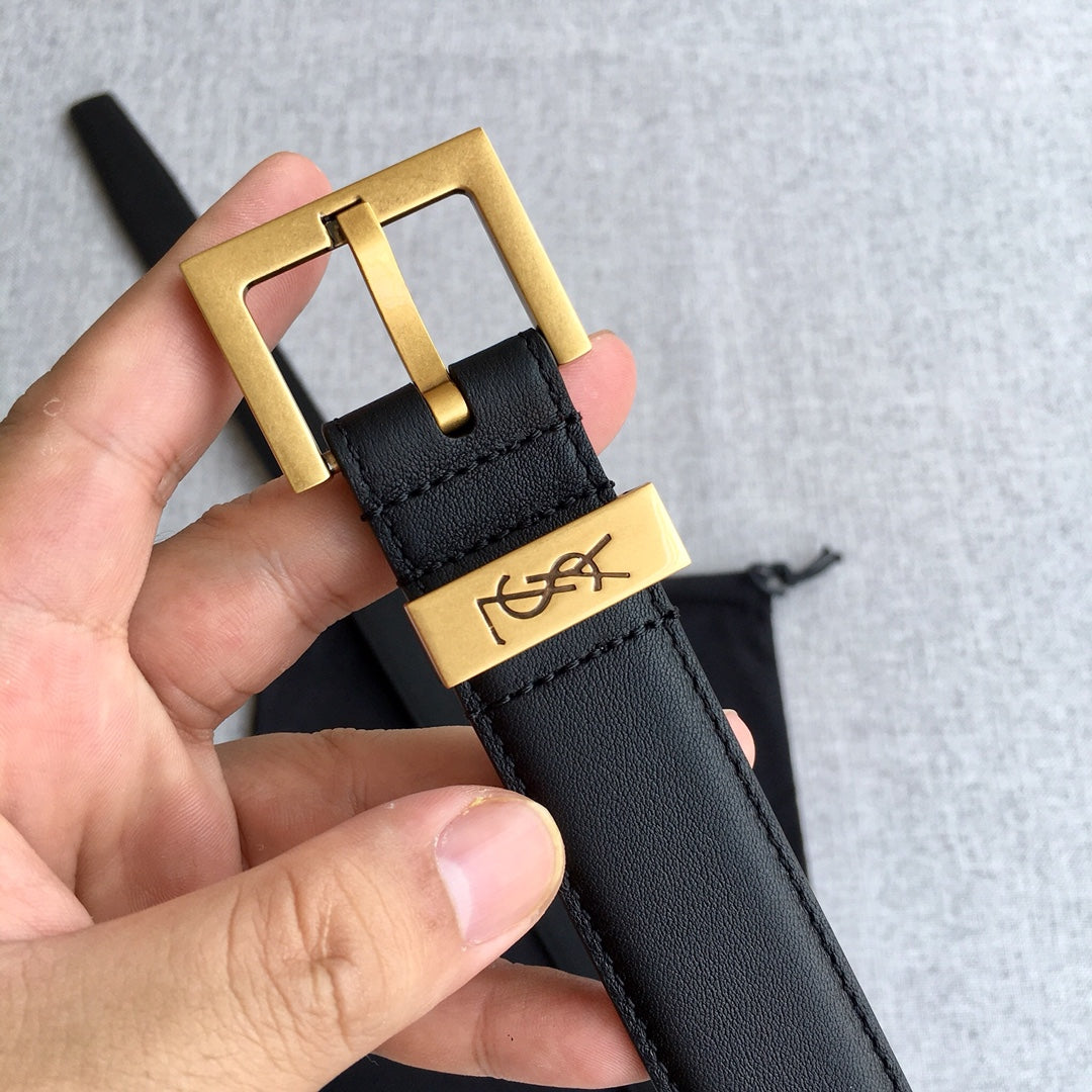 聖Y羅-黑色金扣皮帶-3.0cm