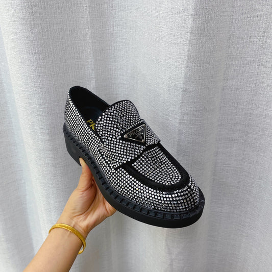 Prada 鞋-Prada 貼鑽 厚底樂福鞋（銀）