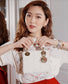 Dior Lady Dior-三格黛妃包-金扣+紅色珐瑯心型吊扣-17cm-白色