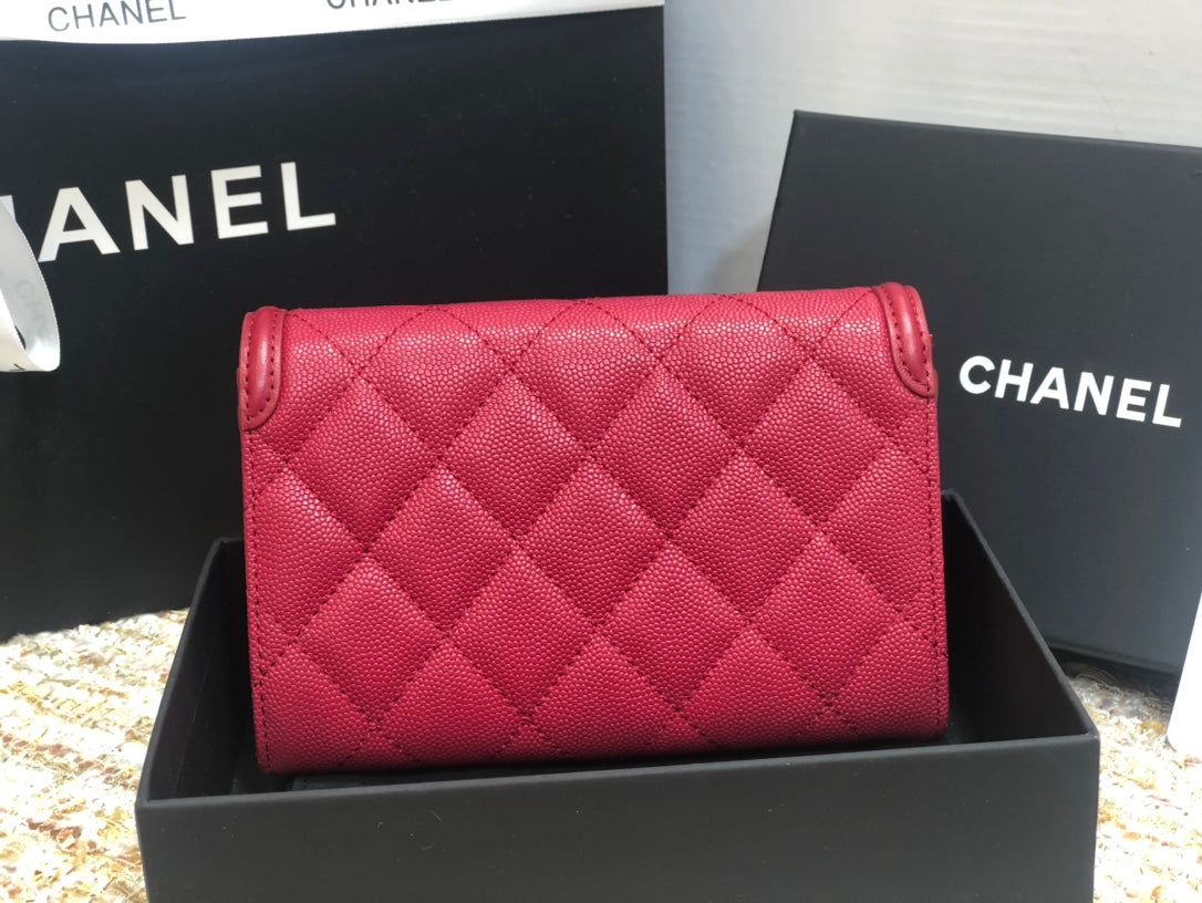Chanel 復古CC荔枝牛皮-翻蓋中夾-復古五金