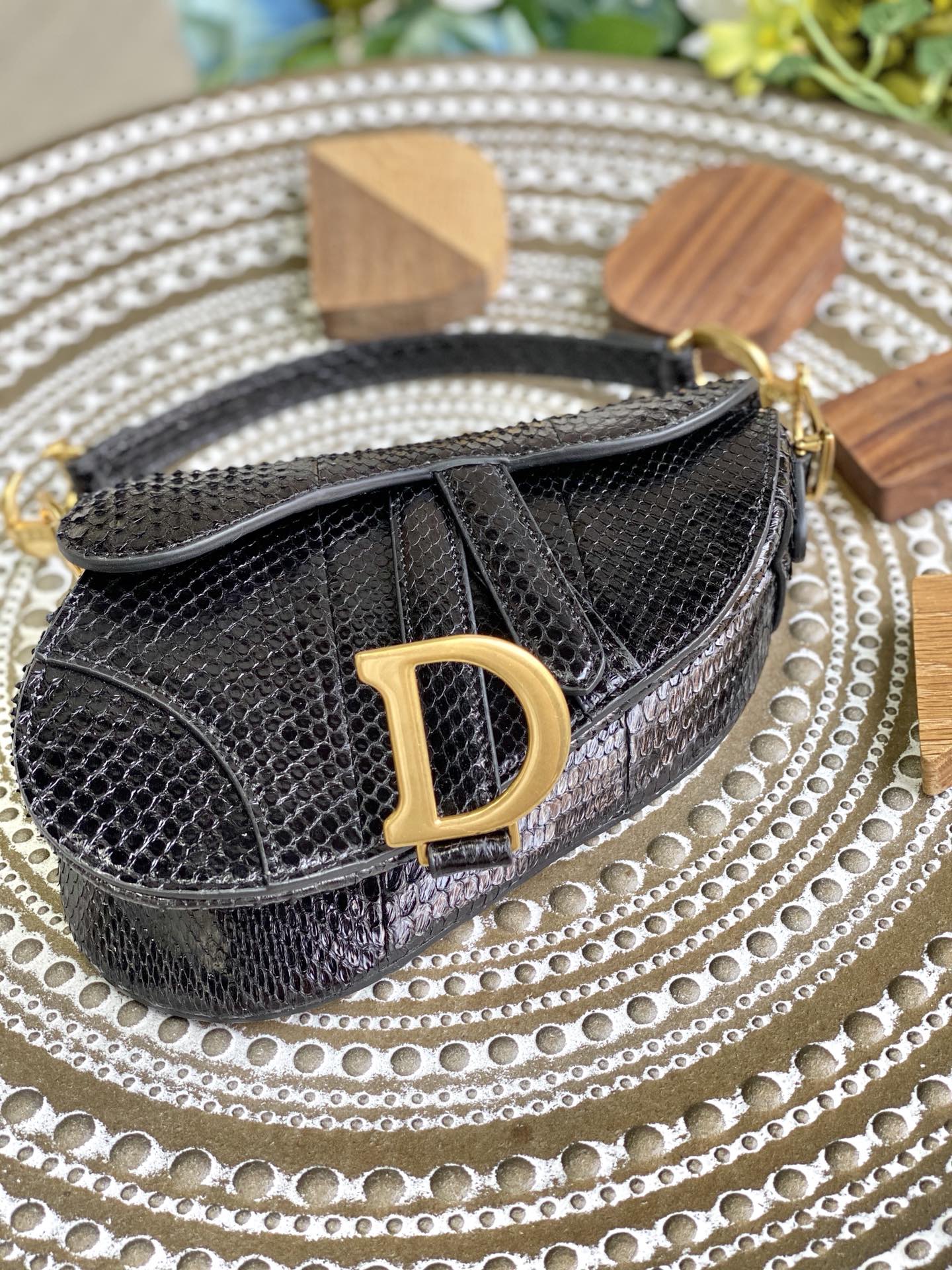 Dior Saddle 馬鞍包-蛇皮-小號黑色-19.5cm