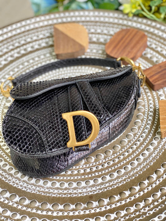 Dior Saddle 馬鞍包-蛇皮-小號黑色-19.5cm