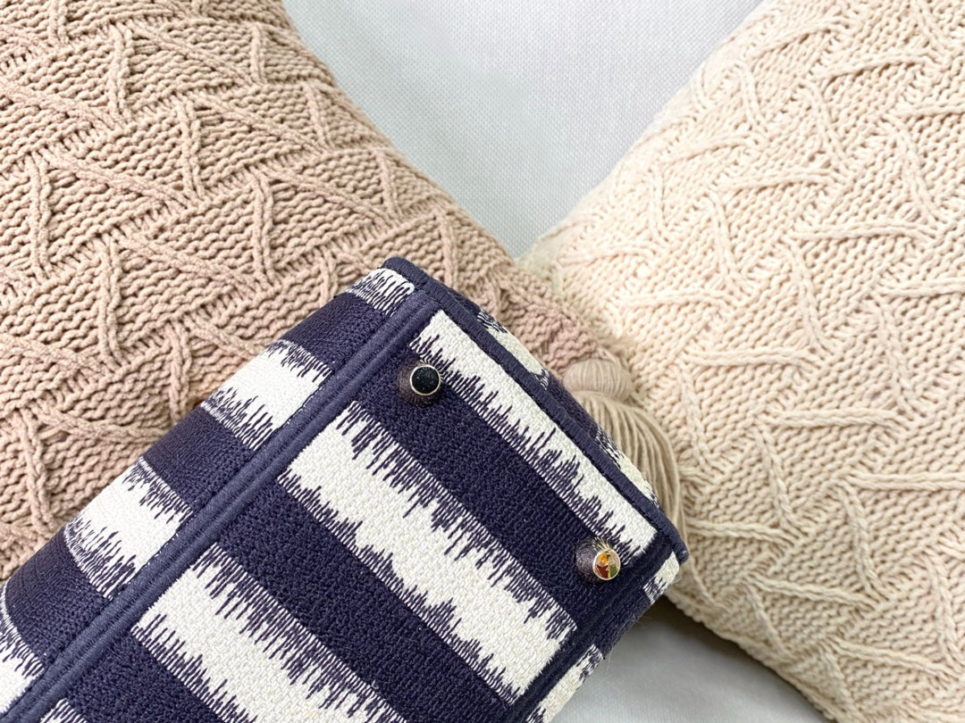 Dior Lady D-Lite黛妃包-帆布刺繡-藍條紋