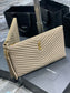 YSL 提花拼接文件手拿包-杏色金-36cm