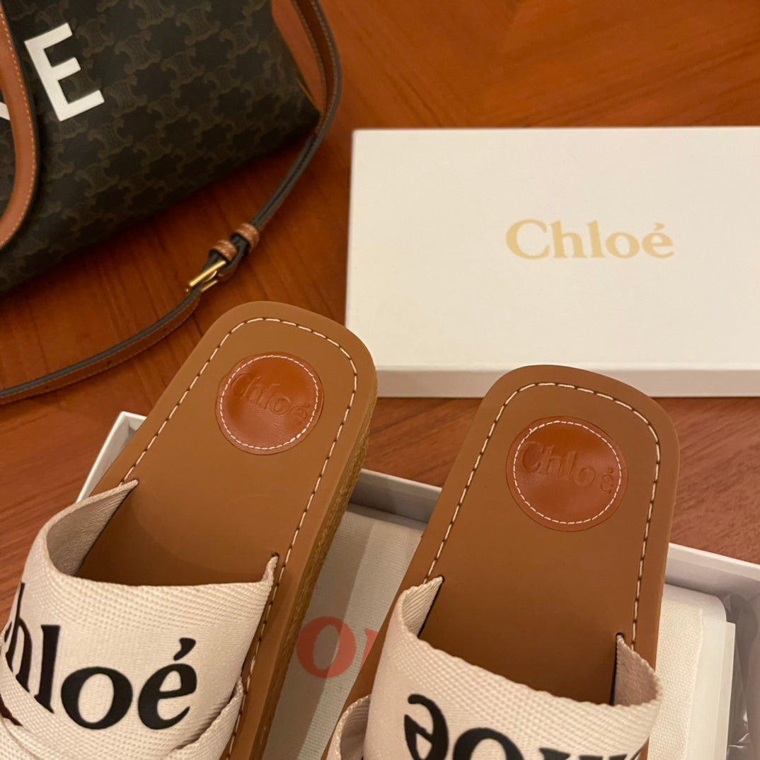 Chloe鞋-Chloe Woody Logo 厚底拖鞋